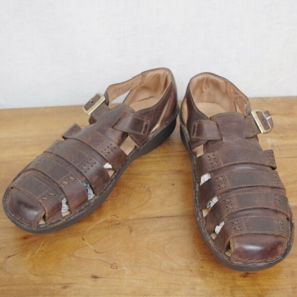 Alegria Men\'s Martinique Brown Leather Comfort Sandals EU 47